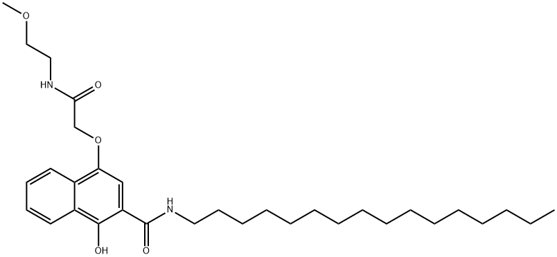 2-Naphthalin carboxyamid, 1-hydroy-4-(methoxiethylaminocarbonyl methoxi)-N-hexadecyl Struktur