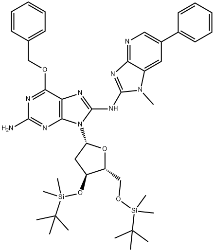 2''-Deoxy-3'',5''-bis-O-[(1,1-dimethylethyl)dimethylsilyl]-8-[(1-methyl-6-phenyl-1H-imidazo[4,5-b]pyridin-2-yl)amino]-6-O-(phenylmethyl)guanosine 结构式