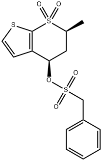 Benzenemethanesulfonic acid, (4R,6S)-5,6-dihydro-6-methyl-7,7-dioxido-4H-thieno[2,3-b]thiopyran-4-yl ester Structure