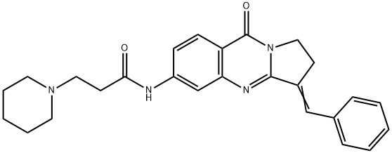 1-Piperidinepropanamide, N-[1,2,3,9-tetrahydro-9-oxo-3-(phenylmethylene)pyrrolo[2,1-b]quinazolin-6-yl]- Struktur