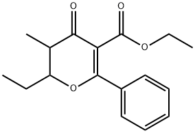2H-Pyran-5-carboxylic acid, 2-ethyl-3,4-dihydro-3-methyl-4-oxo-6-phenyl-, ethyl ester Structure