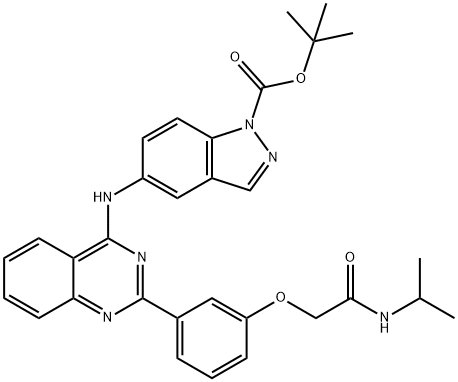 5-[[2-[3-[2-氧代-2-(丙-2-基氨基)乙氧基]苯基]-4-喹唑啉基]氨基]-1-吲唑羧酸叔丁酯, 911417-95-3, 结构式