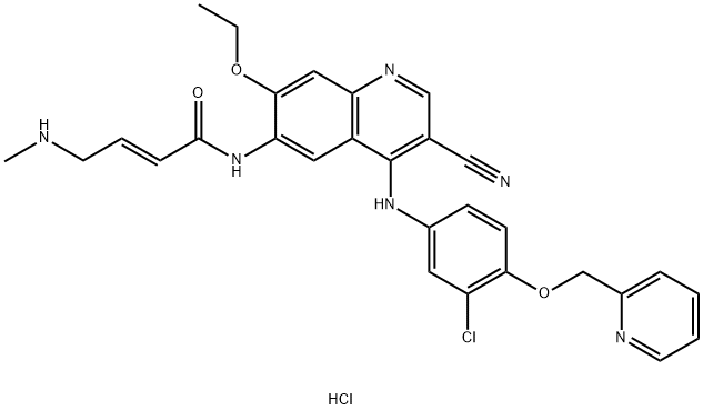 2-Butenamide, N-[4-[[3-chloro-4-(2-pyridinylmethoxy)phenyl]amino]-3-cyano-7-ethoxy-6-quinolinyl]-4-(methylamino)-, hydrochloride (1:1), (2E)- Structure