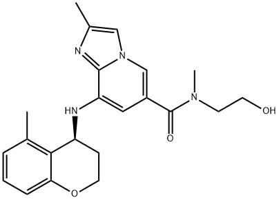 Imidazo[1,2-a]pyridine-6-carboxamide, 8-[[(4S)-3,4-dihydro-5-methyl-2H-1-benzopyran-4-yl]amino]-N-(2-hydroxyethyl)-N,2-dimethyl- Structure