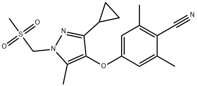 4-[3-CYCLOPROPYL-5-METHYL-1-(METHYLSULFONYLMETHYL)PYRAZOL-4-YL]OXY-2,6-DIMETHYLBENZONITRILE, 936345-35-6, 结构式