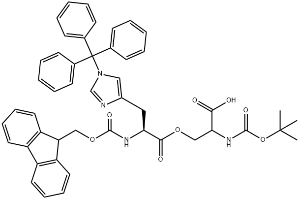 (Tert-Butoxy)Carbonyl Ser((9H-Fluoren-9-yl)MethOxy]Carbonyl His(Trt))-OH Structure