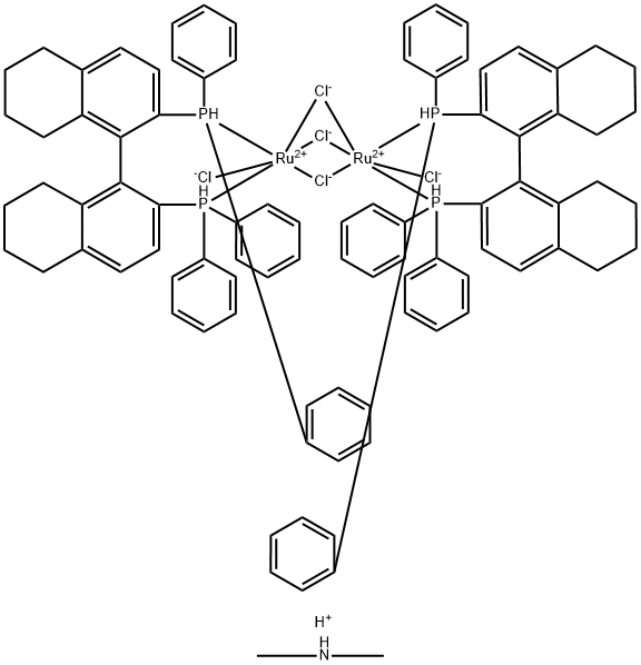 ジクロロトリ(μ-クロロ)ビス[(S)-(-)-2,2'-ビス(ジフェニルホスフィノ)-5,5',6,6',7,7',8,8'-オクタヒドロ-1,1'-ビナフチル]ジルテニウム酸ジメチルアンモニウム(II) [NH2Me2][{RuCl((S)-H8-binap)}2(mu-Cl)[NH2Me2][{RuCl((S)-H8-binap)}2(μ-Cl)3] 化学構造式