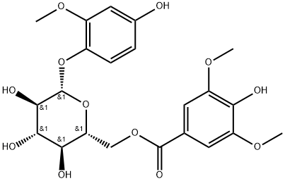4-ヒドロキシ-2-メトキシフェノール1-O-(6-O-シリンギル)グルコシド 化学構造式