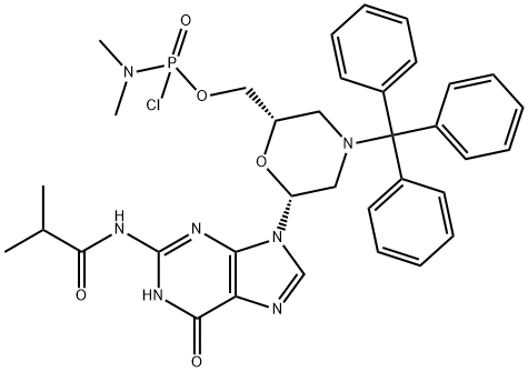 ((2S,6R)-6-(2-异丁酰氨基-6-氧代-1,6-二氢-9H-嘌呤-9-基)-4-三苯甲基吗啉-2-基)甲基二甲基磷酰胺 结构式
