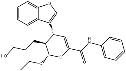 2H-Pyran-6-carboxamide, 4-benzo[b]thien-3-yl-2-ethoxy-3,4-dihydro-3-(3-hydroxypropyl)-N-phenyl-, (2S,3S,4R)- Structure