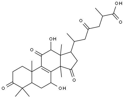 (+)-7β,12β-Dihydroxy-3,11,15,23-tetraoxolanosta-8-ene-26-oic acid Structure