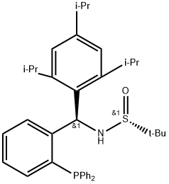 S(R)]-N-((R)-(2-(Diphenylphosphino)phenyl)(2,4,6-triisopropylphenyl)methyl)-2-methyl-2-propanesulfinamide Structure