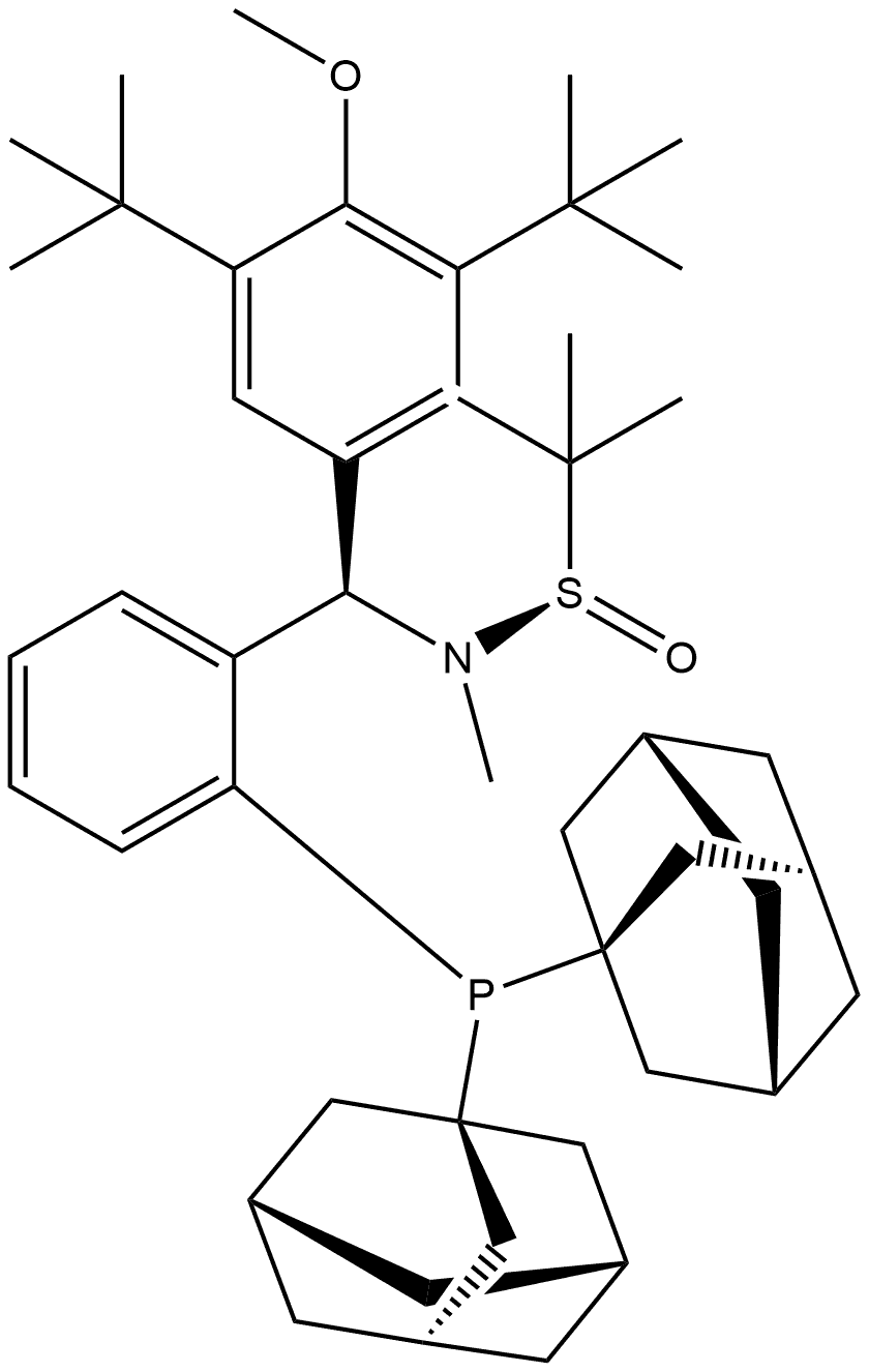 [S(R)]-N-[(R)-[3,5-二叔丁基-4-甲氧基苯基][2-(二金刚烷基膦)苯基]甲基]-N-甲基-2-叔丁基亚磺酰胺, , 结构式