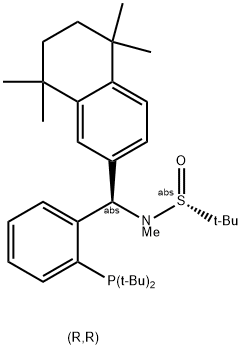 [S(R)]-N-((R)-(2-(Di-tert-butylphosphino)phenyl)(5,6,7,8-tetrahydro-5,5,8,8-tetramethyl-2-naphthalenyl)methyl]-N,2-dimethyl-2-propanesulfinamide|[S(R)]-N-[(R)-[2-(二叔丁基膦)苯基](5,6,7,8-四氢-5,5,8,8-四甲基-2-萘基)甲基]-N-甲基-2-叔丁基亚磺酰胺