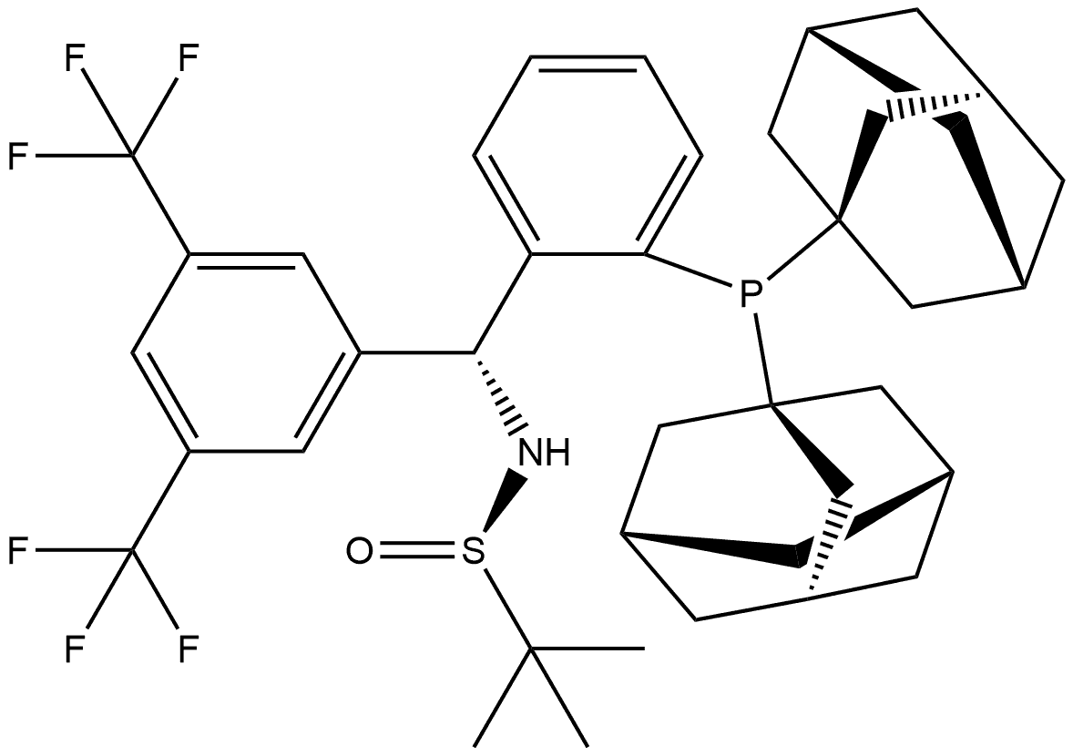 [S(R)]-N-[(R)-3,5-Bis(trifluoromethyl)phenyl)[2-(Diadamantanphosphino)phenyl]methyl]-2-methyl-2-propanesulfinamide Structure
