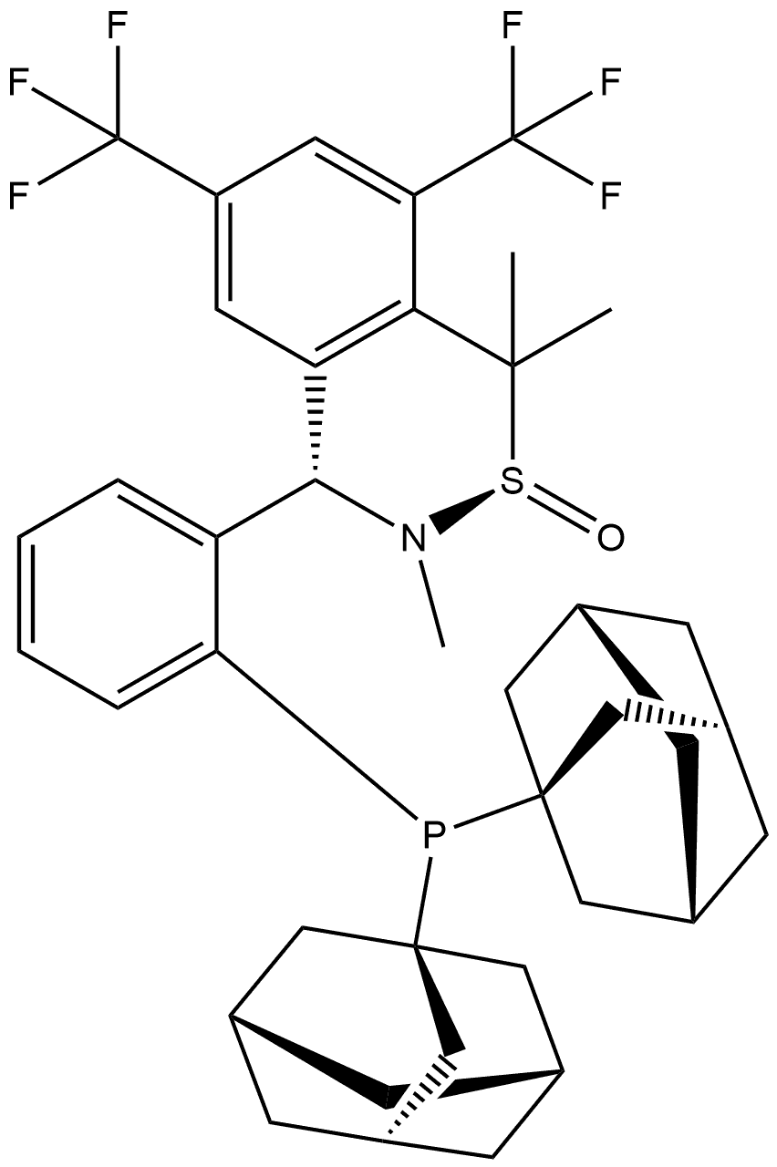 [S(R)]-N-[(S)-3,5-Bis(trifluoromethyl)phenyl)[2-(Diadamantanphosphino)phenyl]methyl]-N,2-dimethyl-2-propanesulfinamide Structure