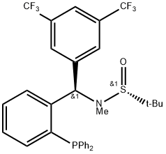 S(R)]-N-[(R)-3,5-(Bis(trifluoromethyl)phenyl)[2-(diphenylphosphino)phenyl]methyl]-N,2-dimethyl-2-propanesulfinamide Structure