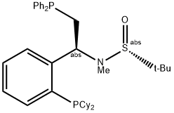 [S(R)]-N-[(1S)-2-(Diphenylphosphino)-1-[2-(dicyclohexylphosphanyl)phenyl]ethyl]-N,2-dimethyl-2-propanesulfinamide Structure