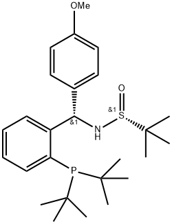 [S(R)]-N-[(S)-(4-Methoxyphenyl)[2-(di-tert-butylphosphino)phenyl]methyl]-2-methyl-2-propanesulfinamide Structure