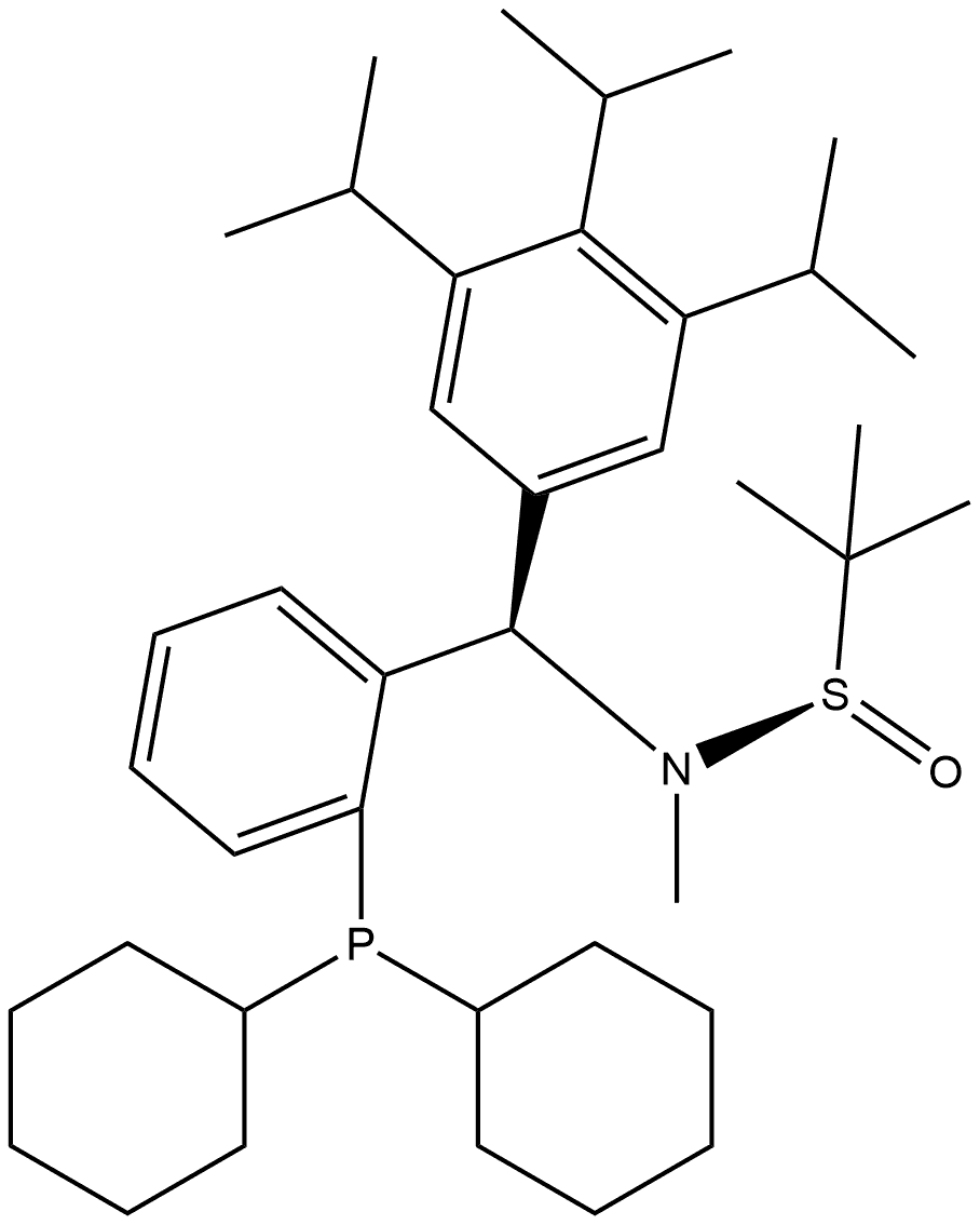 S(R)]-N-[(R)-[2-(二环己基膦)苯基](2,4,6-三异丙基苯基)甲基]-N-甲基-2-叔丁基亚磺酰胺, , 结构式