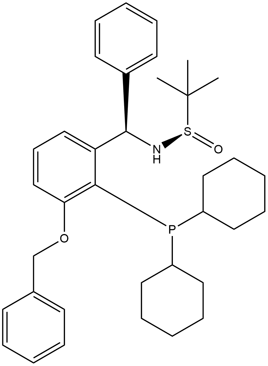 [S(R)]-N-[(R)-[(3-(Benzyloxy)-2-(dicyclohexylphosphino)phenyl)phenylmethyl]-2-methyl-2-propanesulfinamide Structure