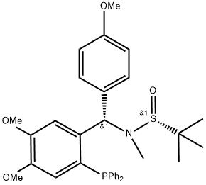 [S(R)]-N-[(S)-[2-(Diphenylphosphino)-4,5-dimethoxyphenyl)](4-methoxyphenyl)methyl]-N,2-dimethyl-2-propanesulfinamide Structure