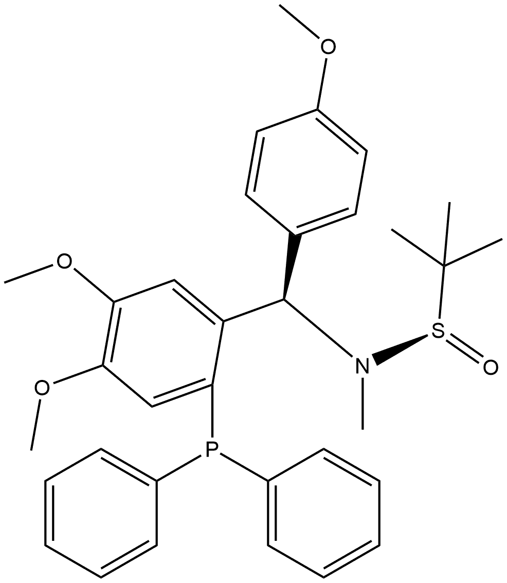 [S(R)]-N-[(R)-[2-(二苯基膦)-4,5-二甲氧基苯基](4-甲氧基苯基)甲基]-N-甲基-2-叔丁基亚磺酰胺, , 结构式