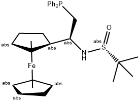 [S(R)]-N-[(1S)-1-Ferrocenylethyl-2-(diphenylphosphino)ethyl]-2-methyl-2-propanesulfinamide Structure