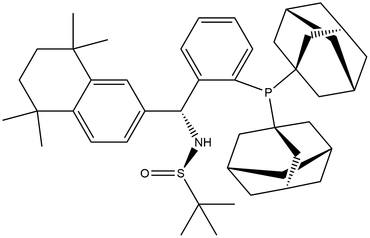[S(R)]-N-((R)-(2-(Diadamantanphosphino)phenyl)(5,6,7,8-tetrahydro-5,5,8,8-tetramethyl-2-naphthalenyl)methyl]-2-methyl-2-propanesulfinamide Structure