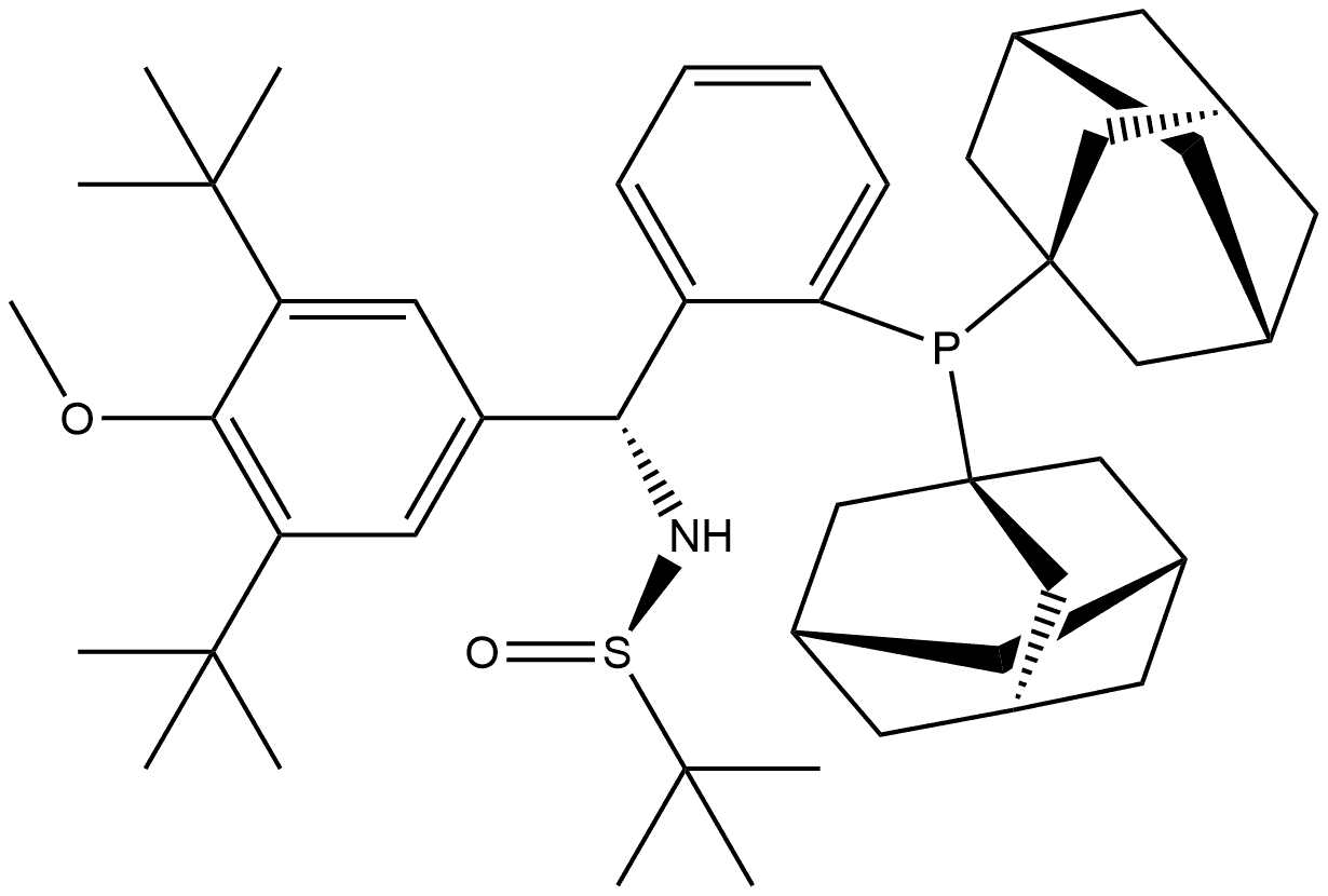 [S(R)]-N-[(R)-[3,5-Bis(1,1-dimethylethyl)-4 methoxyphenyl][2-(diadamantanphosphanyl)phenyl]methyl]-2-methyl-2-propanesulfinamide Struktur