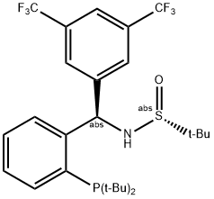 [S(R)]-N-[(R)-3,5-Bis(trifluoromethyl)phenyl)[2-(di-tert-butylphosphino)phenyl]methyl]-2-methyl-2-propanesulfinamide Structure