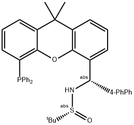 [S(R)]-N-[(S)-[1,1'-biphenyl]-4-yl(5-(diphenylphosphanyl)-9,9-dimethyl-9H-xanthen-4-yl)methyl]-2-methylpropane-2-sulfinamide Struktur