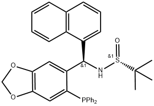 S(R)]-N-[(R)-[6-(Diphenylphosphino)benzo[d][1,3]dioxol-5-yl]-1-naphthalenylmethyl]-2-methyl-2-propanesulfinamide Structure