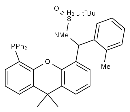 [S(R)]-N-[(R)-(2-苯甲基)[5-(二苯基膦)-9,9-二甲基-9H-氧杂蒽]甲基]-N-甲基-2-叔丁基亚磺酰胺,,结构式