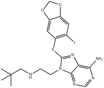 9H-Purine-9-ethanamine, 6-amino-N-(2,2-dimethylpropyl)-8-[(6-iodo-1,3-benzodioxol-5-yl)thio]- Structure
