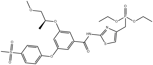 Phosphonic acid, P-[[2-[[3-[(1S)-2-methoxy-1-methylethoxy]-5-[4-(methylsulfonyl)phenoxy]benzoyl]amino]-4-thiazolyl]methyl]-, diethyl ester 结构式