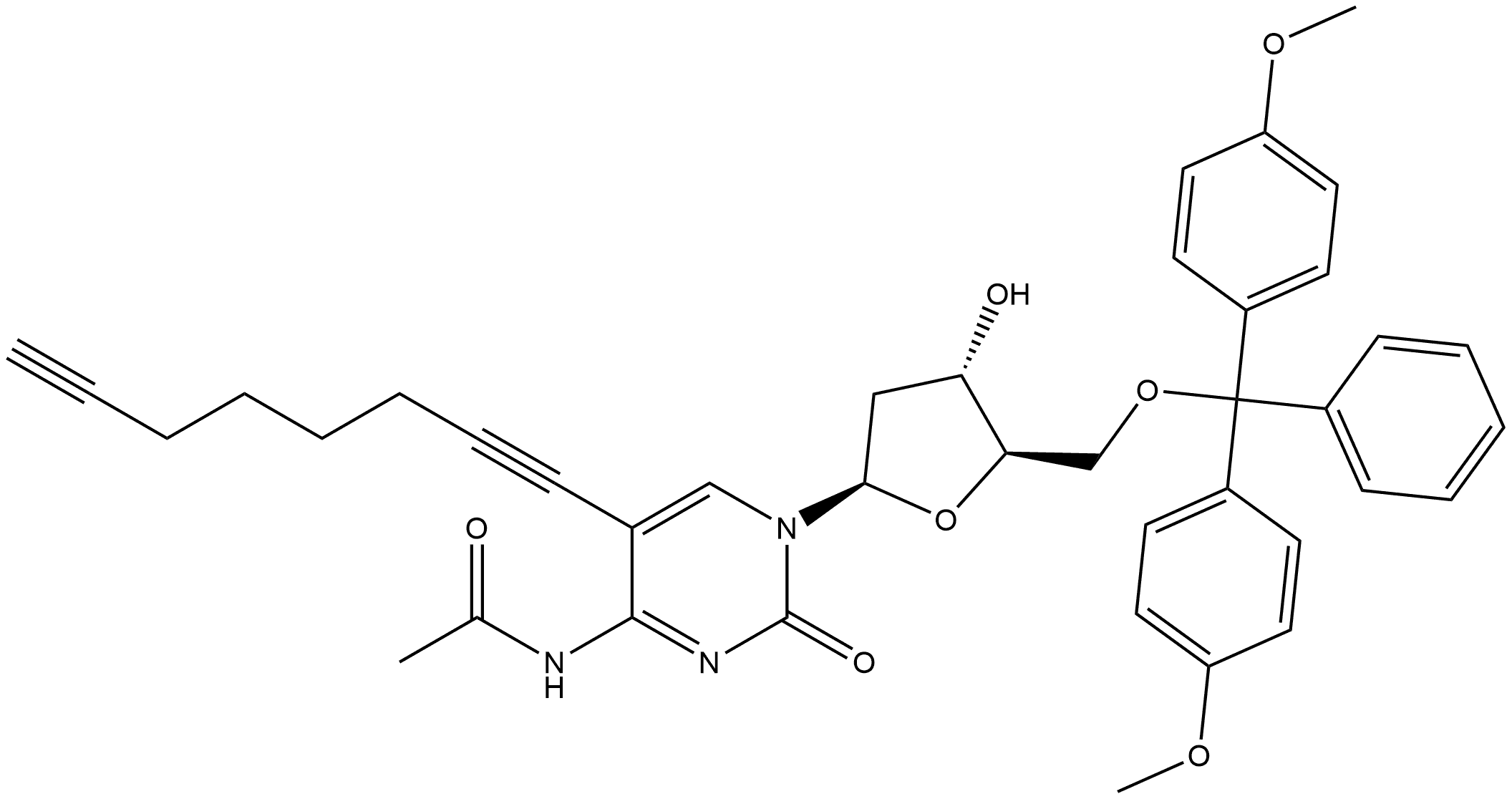 5’-O-DMT-N4-Ac-5-(octa-1,7-diynyl)-2’-deoxycytidine 结构式
