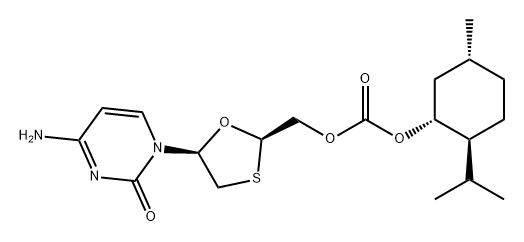 Carbonic acid, [(2R,5S)-5-(4-amino-2-oxo-1(2H)-pyrimidinyl)-1,3-oxathiolan-2-yl]methyl [(1R,2S,5R)-5-methyl-2-(1-methylethyl)cyclohexyl] ester Structure