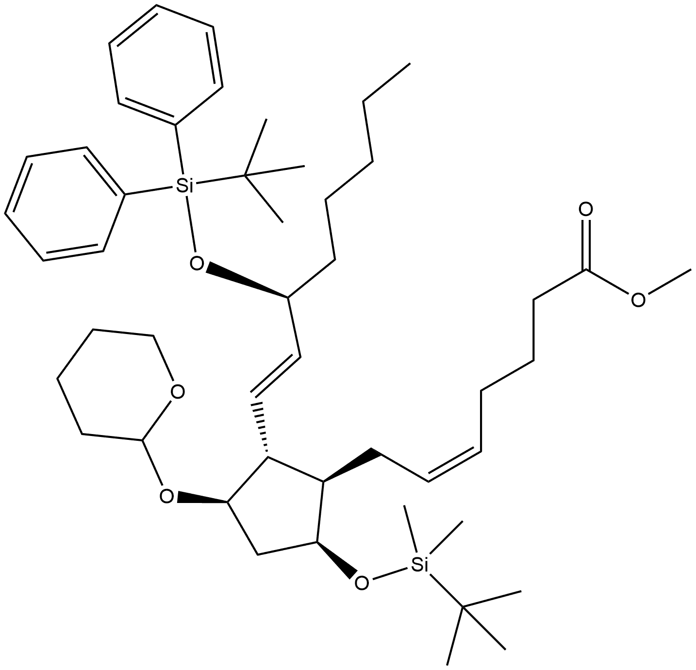 Prosta-5,13-dien-1-oic acid, 9-[[(1,1-dimethylethyl)dimethylsilyl]oxy]-15-[[(1,1-dimethylethyl)diphenylsilyl]oxy]-11-[(tetrahydro-2H-pyran-2-yl)oxy]-, methyl ester, (5Z,9α,11α,13E,15S)- (9CI) Structure