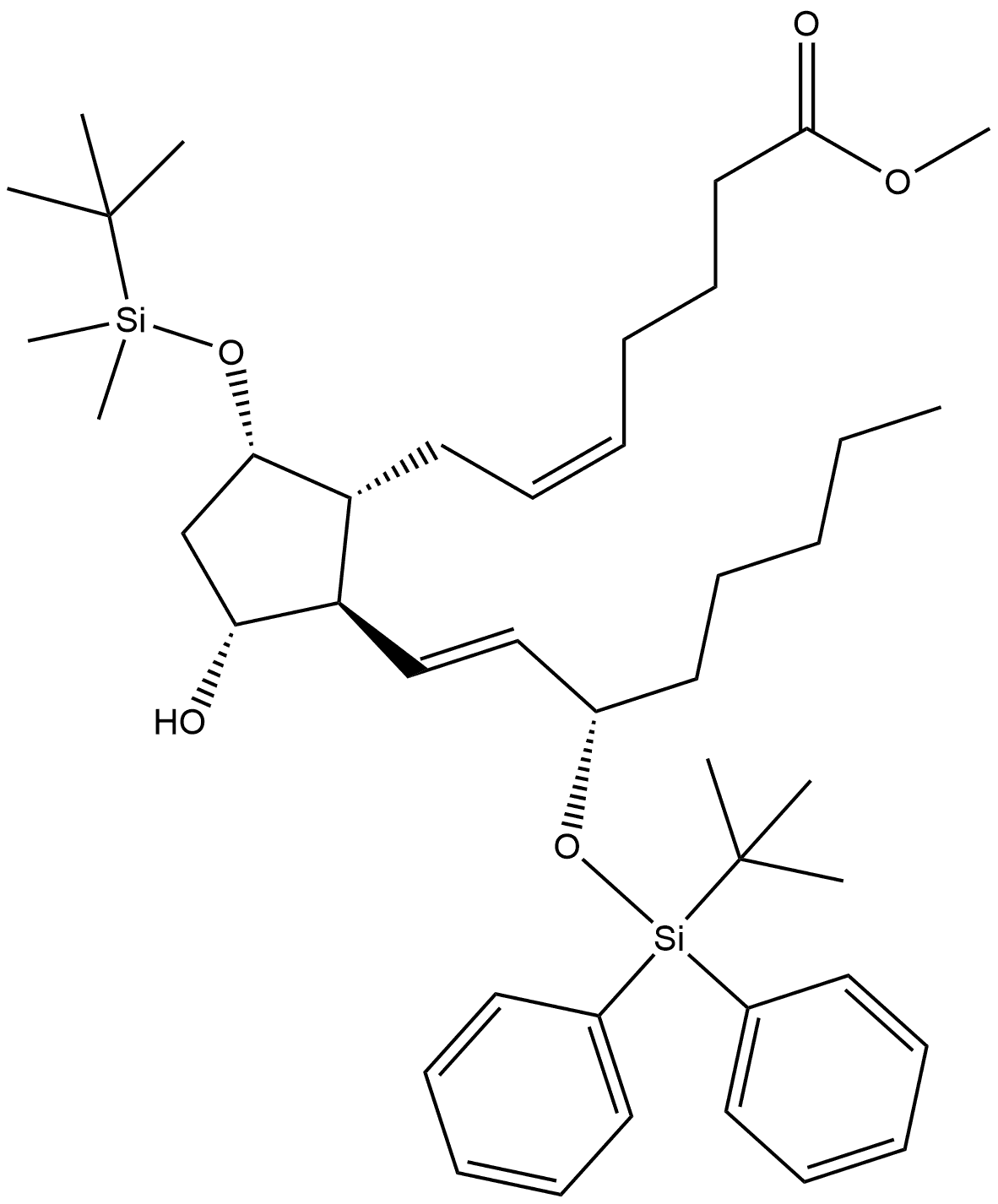 Prosta-5,13-dien-1-oic acid, 9-[[(1,1-dimethylethyl)dimethylsilyl]oxy]-15-[[(1,1-dimethylethyl)diphenylsilyl]oxy]-11-hydroxy-, methyl ester, (5Z,9α,11α,13E,15S)- (9CI) Structure