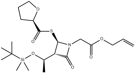 1-Azetidineacetic acid, 3-[(1R)-1-[[(1,1-dimethylethyl)dimethylsilyl]oxy]ethyl]-2-oxo-4-[[[(2R)-tetrahydro-2-furanyl]carbonyl]thio]-, 2-propen-1-yl ester, (3S,4R)- Struktur