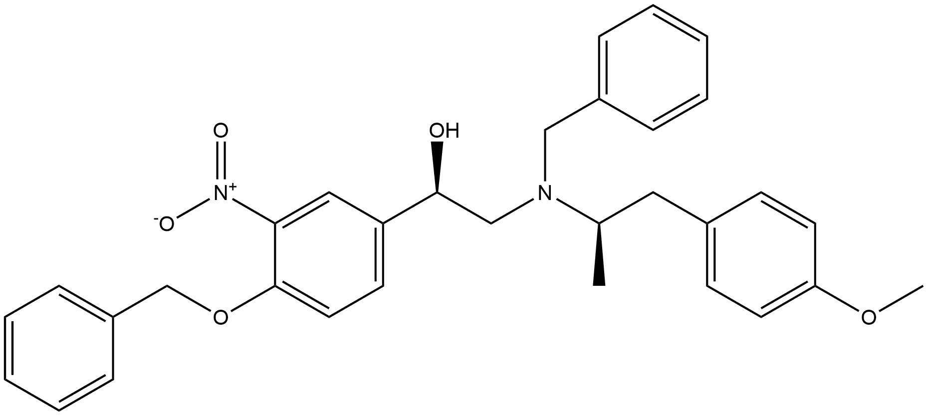 Benzenemethanol, α-[[[(1R)-2-(4-methoxyphenyl)-1-methylethyl](phenylmethyl)amino]methyl]-3-nitro-4-(phenylmethoxy)-, (αR)-rel- Structure