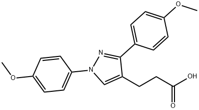 JR-6903, 3-(1,3-bis(4-Methoxyphenyl)-1H-pyrazol-4-yl)propanoic acid, 97% Structure