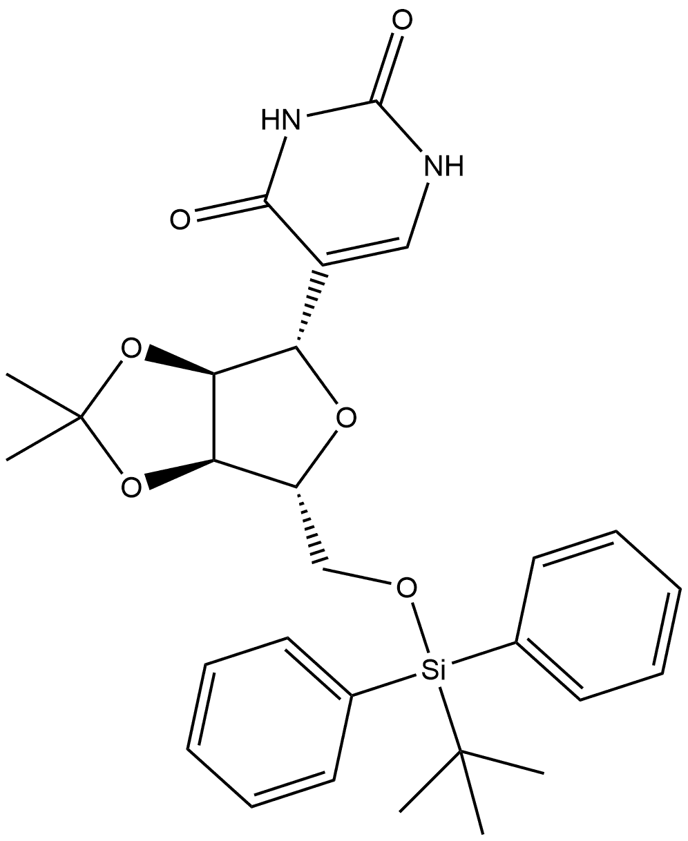2,4(1H,3H)-Pyrimidinedione, 5-[5-O-[(1,1-dimethylethyl)diphenylsilyl]-2,3-O-(1-methylethylidene)-β-D-ribofuranosyl]- Structure
