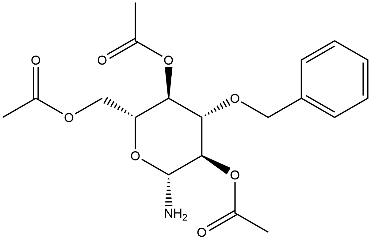 (2R,3R,4S,5R,6R)-2-(乙酰氧基甲基)-6-氨基-4-(苄氧基)四氢-2H-吡喃-3,5-叉基二醋酸盐, 1025019-40-2, 结构式