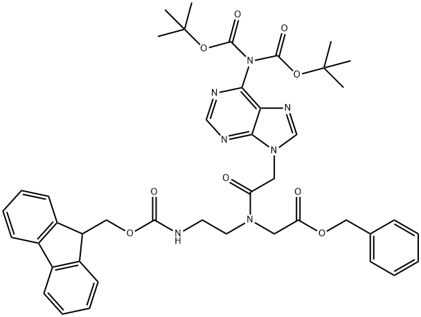 benzyl N-2-((fluorenylmethoxycarbonyl)amino)ethyl-N-(N6,N6-bis(tert-butoxycarbonyl)adenin-9-yl)acetylglycinate Struktur