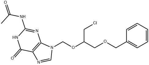 Acetamide, N-[9-[[1-(chloromethyl)-2-(phenylmethoxy)ethoxy]methyl]-6,9-dihydro-6-oxo-1H-purin-2-yl]- Struktur