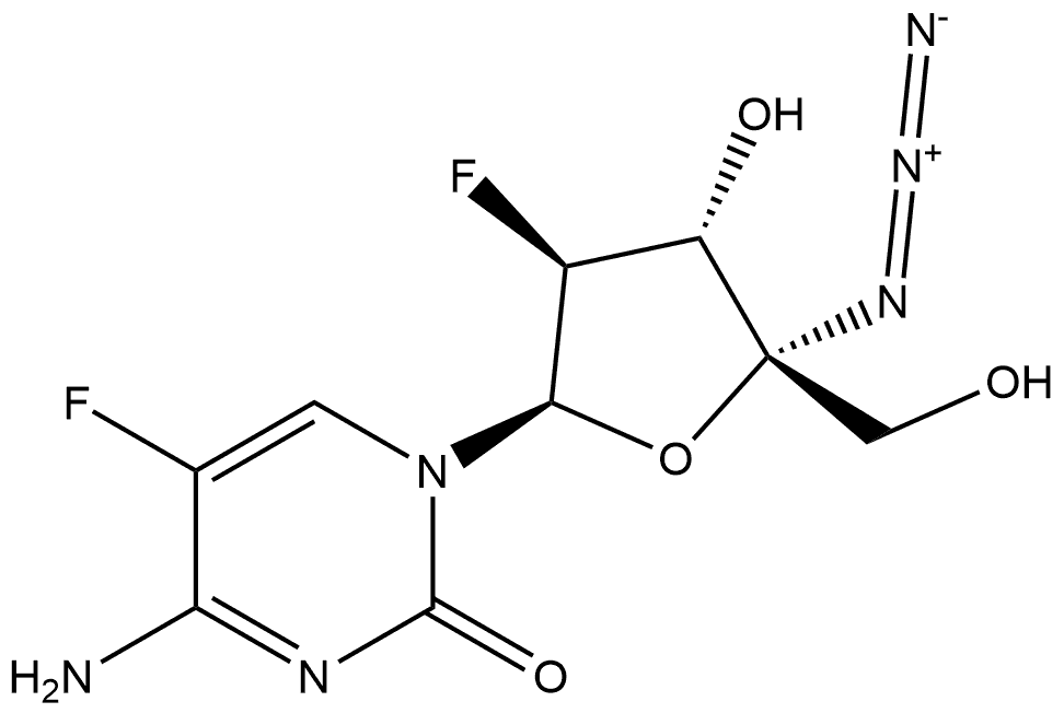 4-Amino-1-(4-C-azido-2-deoxy-2-fluoro-β-D-arabinofuranosyl)-5-fluoro-2(1H)-pyrimidinone Struktur