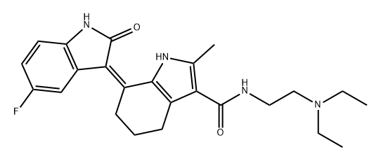 1H-Indole-3-carboxamide, N-[2-(diethylamino)ethyl]-7-(5-fluoro-1,2-dihydro-2-oxo-3H-indol-3-ylidene)-4,5,6,7-tetrahydro-2-methyl-, (7Z)- Struktur