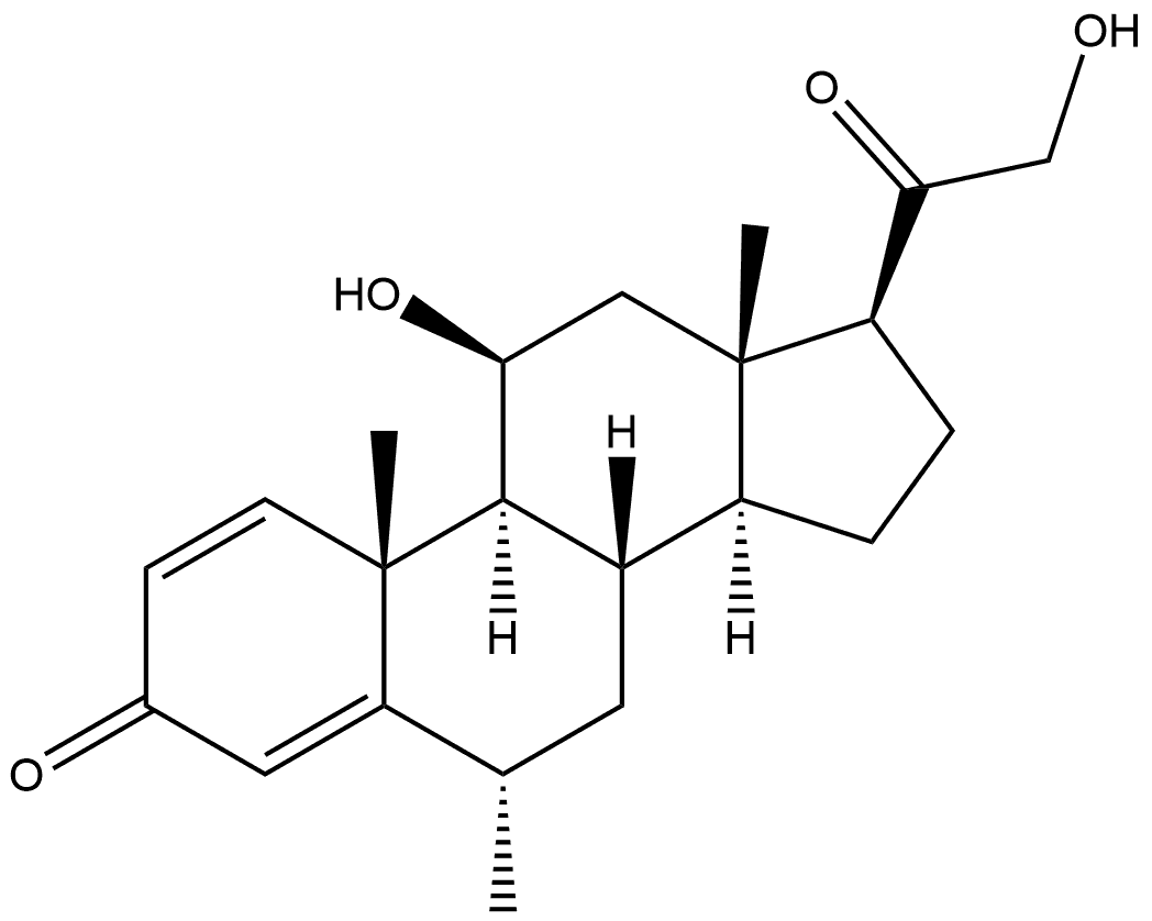 (6α,11β)-11,21-Dihydroxy-6-methyl-pregna-1,4-diene-3,20-dione Structure